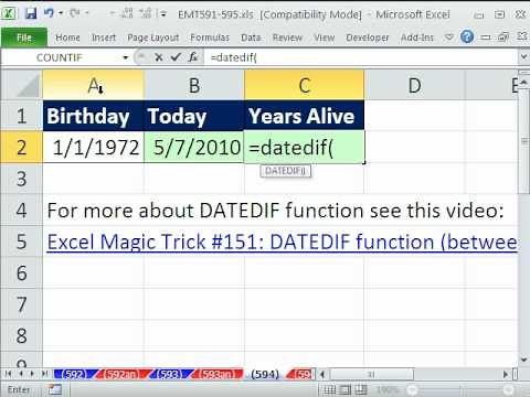 Excel Magic Trick 594: How Old Are You? DATEDIF Function