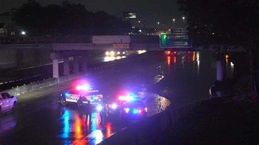 Several lanes of the North Freeway are currently blocked at the Cottage Street Bridge due to high water following this morning’s storms. | Houston Stringer