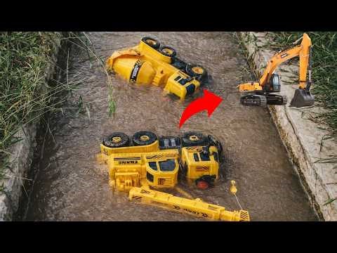 Menemukan Mainan mobil mobilan di sungai, pemadam kebakaran, truk konstruksi, motor, truk oleng