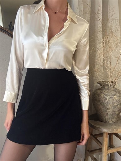 Vintage Ivory White Silk Satin Collared Button up Blouse - Etsy UK