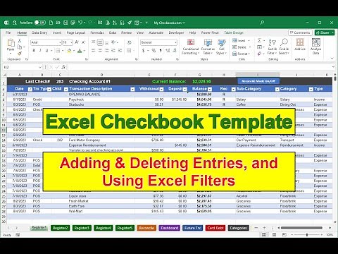 Excel Checkbook - Adding and Deleting Transactions, and Filtering Transactions