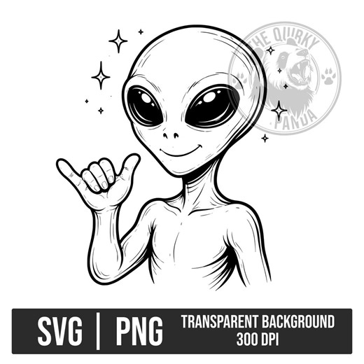 Alien Hang Loose SVG PNG Illustration | Cute Surf Style Sci Fi Space Creature Art for Printing, Posters and Crafts, Digital Download - Etsy