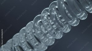 Close-up bubbles from a tube in a glass vessel with water, a hookah flask. Water pressure test study close up. Transparent Cosmetic Gel Fluid With Molecule Bubbles. Spiral tube in laboratory.