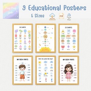 Kids Educational Poster Set – 9 Printable Charts for Preschool