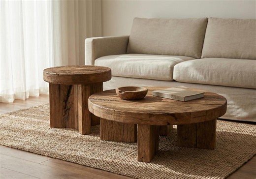 Reclaimed Wood Coffee Table Set – Handmade Rustic Oak Side Tables, Vintage Farmhouse Living Room Decor - Etsy