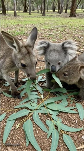 Kangaroo, Koala, and Wombat: Sharing a Eucalyptus Feast