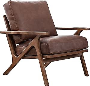 chairus Leather Accent Chair Mid Century Modern Armchair Compfy Upholstered Lounge Arm Chair for Living Room Fireplace/Bedroom/Reception/Dorms, PU Brown