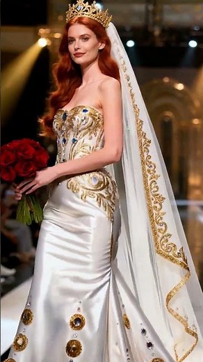 Glamorous White & Gold Wedding Dress ✨ Luxury Bridal Look #fashion #style #fashionweek