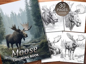 30 Moose Coloring Page Book - Adults   Kids - Instant Download - Grayscale Coloring Page - Printable PDF - Etsy UK