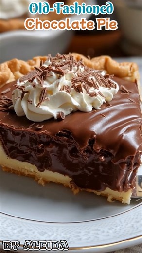 Old-Fashioned Chocolate Pie Ingredients: 1 pre-baked pie crust ¼ cup butter 1 cup sugar ¼ cup flour ½ cup cocoa powder 2 cups milk 3 egg yolks 1 tsp vanilla extract 3 egg whites ¼ tsp cream of tartar ½ cup sugar Directions: Preheat Oven: Preheat the oven to 350°F (175°C). Melt Butter: Melt the butter in a saucepan over medium heat. Mix Dry Ingredients: In a bowl, whisk together the sugar, flour, and cocoa powder. Gradually add the dry mixture to the melted butter, stirring to prevent any lumps. 