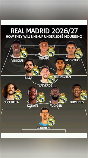 Real Madrid 2026/27 Lineup Under José Mourinho – Vinícius, Mbappé, Bernardo Silva & More #shorts