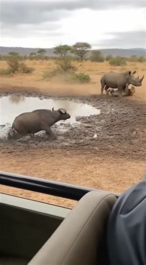 Rhino Saves Buffalo from a Lion