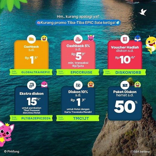 Diskon s.d. 68% buat Tiket Pesawat, Hotel & Xperience mulai 20-30 Juni 2024! #TravelokeTibaTibaEPIC