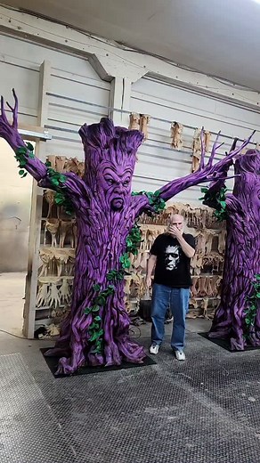 Giant purple black light trees at Distortions! #distortionsunlimited #halloweenanimatronics #animatronics | Distortions Unlimited - Official