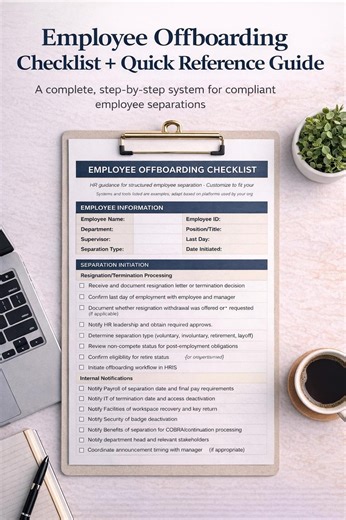 Employee Offboarding Checklist   Quick Reference Guide | HR Separation Process | Editable Word & Printable PDF - Etsy