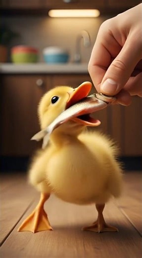 🦆 Baby Duck Eats Fish from Hand! 😱 Adorable Tiny Swallow #shorts