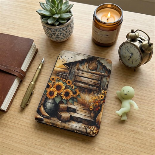 Rustic Sunflower Kindle Case, Country Barn Scene, Floral Reader Cover, Western Style Kindle Sleeve, Nature Inspired, Farmhouse Kindle - Etsy