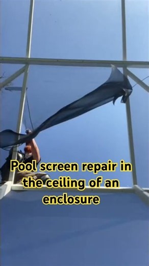 Pool screen repair in the ceiling of an enclosure by Shiloh Screens www.ShilohScreens.com