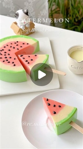 Rennie 🕊 on Instagram: "Watermelons are the smiles of summer 🍉🍉💕 if you have leftover soft loaf bread, make this refreshing and delicious pudding 🥰 and of courseeeeee~ have to cook it with cute pumpkin pot from @house_of_mairu my lifetime favorite cute cookware ~ Recipe : 2 slice soft bread 650ml milk 70gr coconut milk 50gr sugar 70gr white chocolate 7gr plain agar powder How to: 1. Blend together bread and milk, and pour it into cooking pot 2. Add sugar a