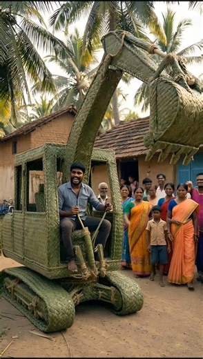 Palm leaf was crafted into a JCB #shorts #palm #leef #ai
