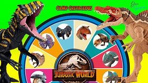 9.7K views · 151 reactions | Jurassic World Camp Cretaceous Dinosaurus in this Spin Wheel Battle Game which is fun and you can learn about different dinosaurs! We have plenty of dinosaurus such as Spinosaurus to T-Rex, Indominus Rex to Indoraptor, Spinosaurus vs Mosasaurus etc | Dan Surprise | Facebook