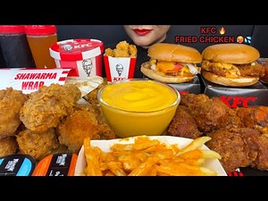 ASMR EATING KFC FRIED CHICKEN LEG PIECE,BURGER,CHEESY FRIES,DUNKED CHICKEN,KFC POPCORN CHICKEN