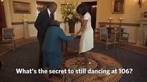 Watch 106-year-old Virginia McLaurin break out in dance with the Obamas upon fulfilling her dream of visiting the White House. Source: Facebook/The White House Read more: http://wapo.st/20POMux | Washington Post