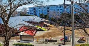 sloping playground roof tops renovated 50-year-old kindergarten by studio YY in japan