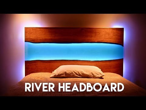 Live Edge Epoxy River Headboard (or Table) with LED Lights // How To Build - Woodworking