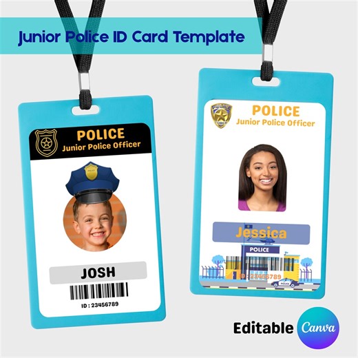 Editable Police ID Card Template for Kids, Junior Police Officer Badge Canva - Etsy