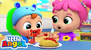 Yes yes, we love spaghetti, but what about using some table manners, baby John? Enjoy this song and pick up a few important manners at the table like using a fork and chewing with your mouth closed. #littleangel #littleangelnurseryrhymes | Little Angel