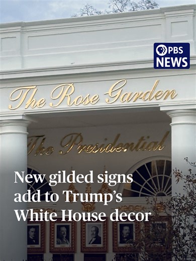 The White House press corps noticed something new at the White House on Tuesday. A new sign for the White House Rose Garden is now located in front of the outdoor patio space where the president holds outdoor events, including dinners. Other signs in similar cursive gold script recently appeared outside of the Oval Office and outside of the West Wing. They are among the many aesthetic changes President Donald Trump has made at the White House complex, including the demolition of the East Wing. L
