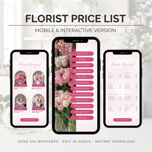Flower Price List Template for Florist | Mobile Interactive Menu, Whatsapp Catalog, Canva Editable - Etsy