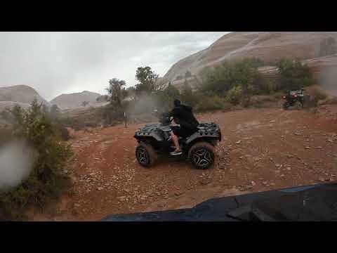 Flash Flood on Poison Spider Trail in Moab. Watch for the waterfalls coming off of the cliffs.