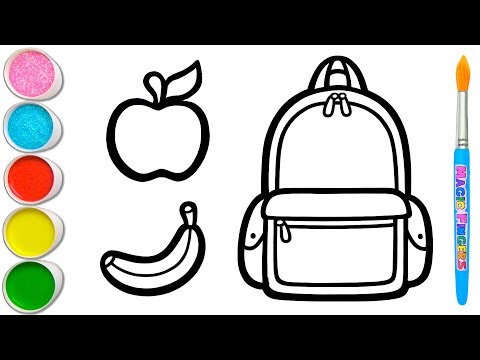 🍎🍌🎒 School Bag and Some Delicious Food Picture Drawing, Painting, Coloring for Kids #421