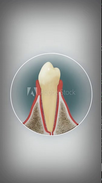 Conceptual 3D animation showing gum diseases, periodontitis and gum recession. Medically accurate and approved dental 3D animation.