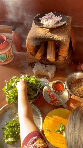Simple homemade chawli che paal made on the chulha 🌿🔥 #ytshorts #asmrcooking