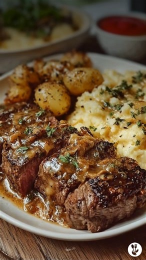 This old-fashioned Amish Poor Man’s Steak is pure comfort food nostalgia. Tender beef patties baked low and slow in creamy mushroom gravy. Simple, hearty, and made to warm you from the inside out. Ingredients: For the Steak Patties: • 2 lbs ground beef • 1 sleeve (about 30) saltine crackers, crushed • ¾ cup milk • 1 small onion, finely chopped • 1 teaspoon garlic powder • Salt and black pepper, to taste For Dredging & Browning: • ½ cup all-purpose flour • 2 tablespoons butter or oil For the Grav