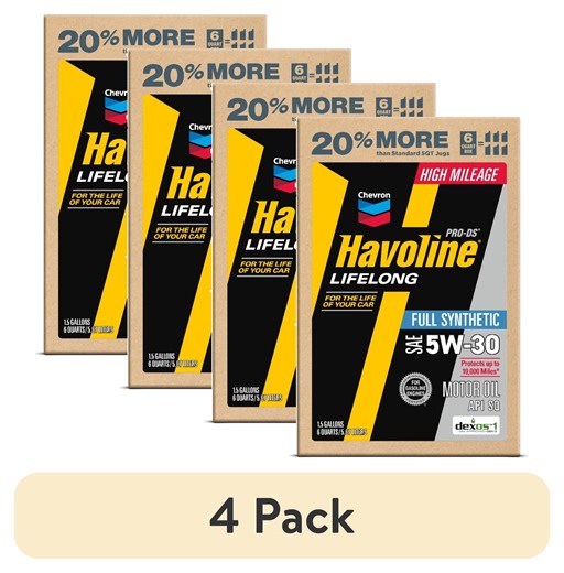 (4 pack) Chevron Havoline Lifelong 5W-30 Full Synthetic Motor Oil, 6 Quarts (Smart Change Box)