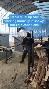 Deale multi rip saw working normally in snowy, sub-zero conditions. Cold weather? No problem. Stable performance. Reliable quality. #Deale #MultiRipSaw #ColdWeather #ReliableMachine #WoodProcessing | Deale Sawmill Machinery