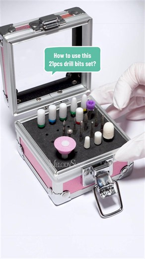 How to use this 21pcs drill bits set? ✨Ceramic drill bits are designed to reduce the heat! ✨8 cuticle drill bits meet you needs for nail prep! ✨The little brush can clean the bits! Check my shop to get it! #melodysusie #nailtechcheck #nailbeginner #nailsalon #nailtools