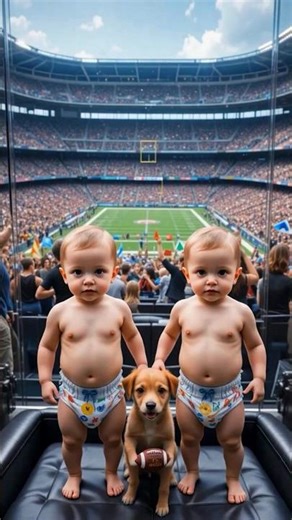 Twin Babies in VIP Stadium Box | Cute Baby & Puppy Football Match Moments