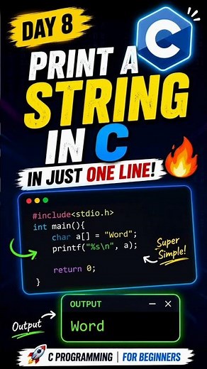 🚀 Day 8 | Print a String in C in Just One Line! 💻🔥 #dailycoding