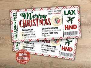 Editable Christmas Boarding Pass Ticket: Invitation Template Gift, Destination Vacation Printable, Personalized Travel Invite - Etsy