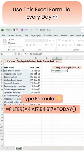 See Only Today’s Tasks in Excel Instantly! 👀