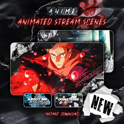 Anime Sorcerer Overlay Pack – Jujutsu Japanese Style in Original Anime Colors for OBS, Twitch, Streamlabs | Instant Download - Etsy