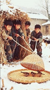 "Snowy Little Rascals ❄️🐦 Catching Sparrows for Fun!"#KidsMischief #SparrowChasing #CuteKids