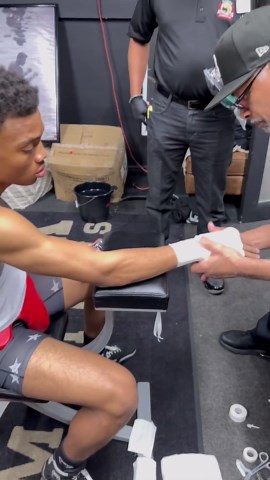 Robert Meriwether getting hands wrapped by Bob Ware