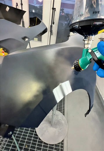 Painting a car fender and bumper black. The last pass on the bumper was 🔥 #carpainting #bodyshop #fyp #satisfyingpaint #asmrpaint