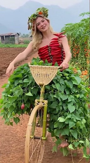 Girl in “Market-Style Veggie Dress” Falls Off Bamboo Bike #funny #epicfail